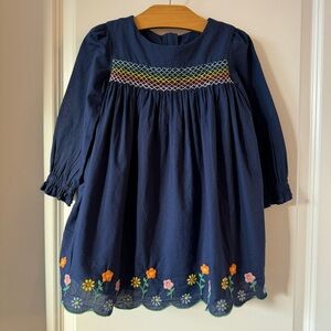 Little Girl Mini Boden Flowers Rainbow Smocked Dress